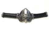 Stainless Steel and Leather Skull and Wings Bracelet