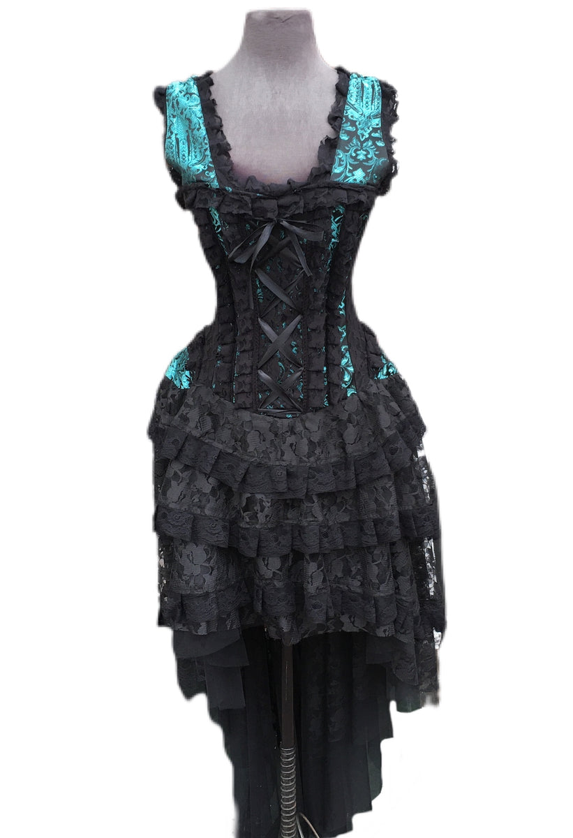 Teal Scroll Brocade Corset Dress