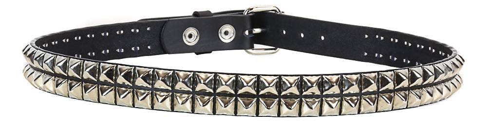 3 Row Vintage Black Pyramid Studded Leather Belt - SPECIAL