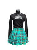 Jelly green and black tartan skirt with elements of white and yellow 