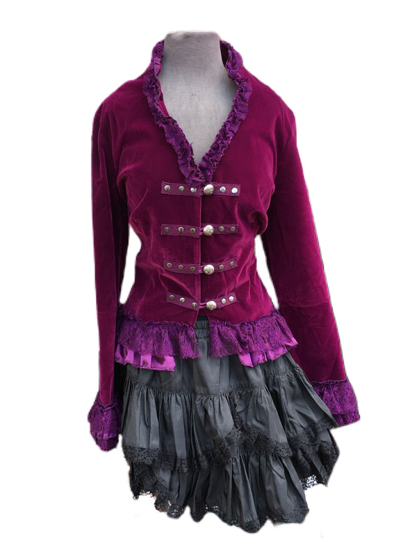 Purple velvet coat with lace accents