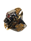 Stainless Steel Gold Cross Ring with Red Gem Eyes