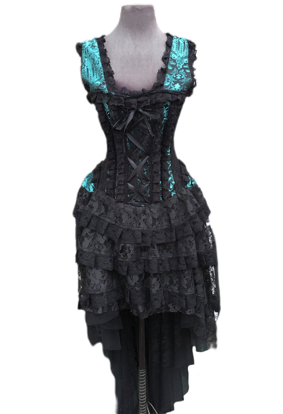 Teal Scroll Brocade Corset Dress Roadkill13 Teal Scroll Brocade Corset Dress Roadkill13