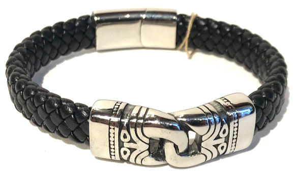 Tribal hook clasp stainless steel with all leather bracelet