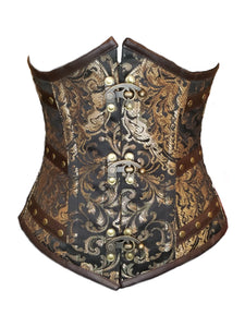 Gold Brocade with Faux Leather Detail and C-Locks Underbust Corset