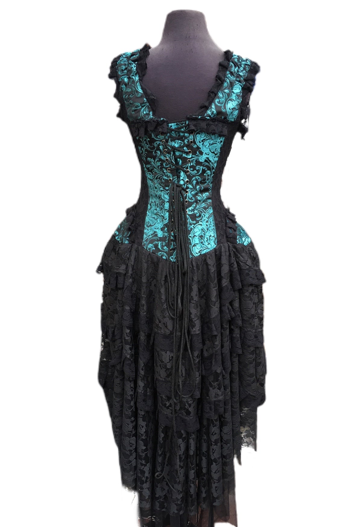 Teal Scroll Brocade Corset Dress Teal Scroll Brocade Corset Dress