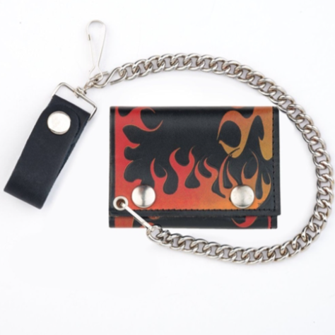 Leather Wallet with Chain - Flames