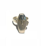 925 small coffin ring with cross on the lid, opens to reveal a skeleton inside 