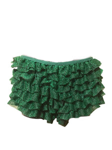 Sparkly green ruffle shorts
