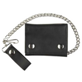 Leather Wallet with Chain - Black