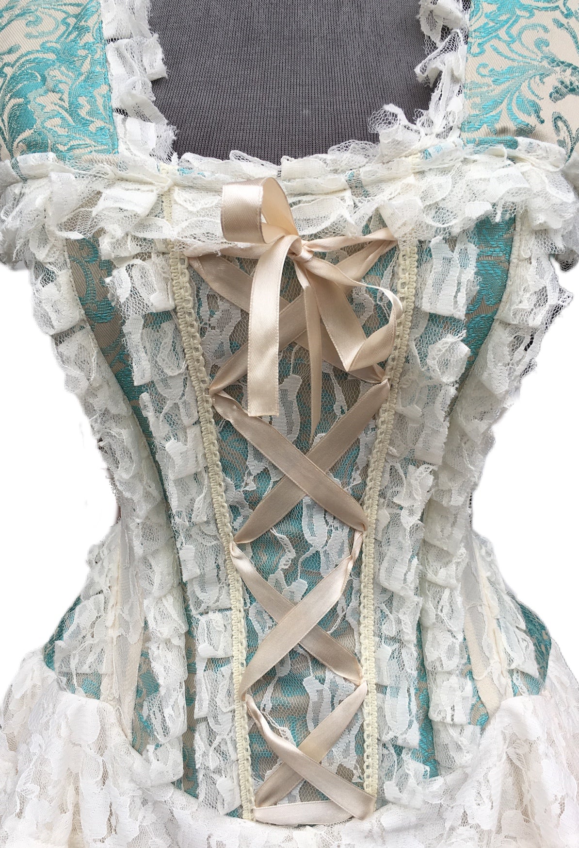 Cream and Teal Brocade Corset Dress Roadkill13 Cream and Teal Brocade Corset Dress Roadkill13