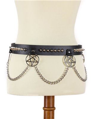 Pentagram Studded Belt With Chain