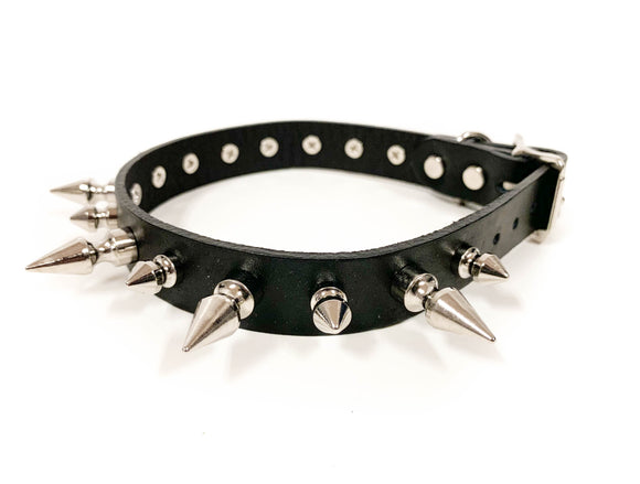thumbnail image 2 of Elegant Moments Leather Spiked Studded Choker Collar – Adjustable 1" Wide, Black 2 of 5