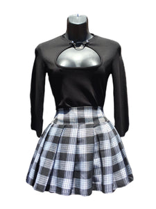 Black, grey and white tartan skirt
