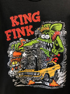 Classic hot rod culture icon Rat Fink as King Fink