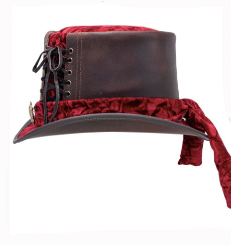 Steampunk Havisham Black Leather Top Hat Havisham Black Leather Steampunk Top Hat - Head main image 3