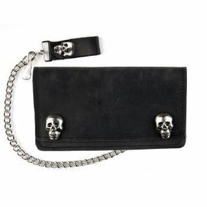 6 inch Leather Wallet with Chain - Skull Snaps