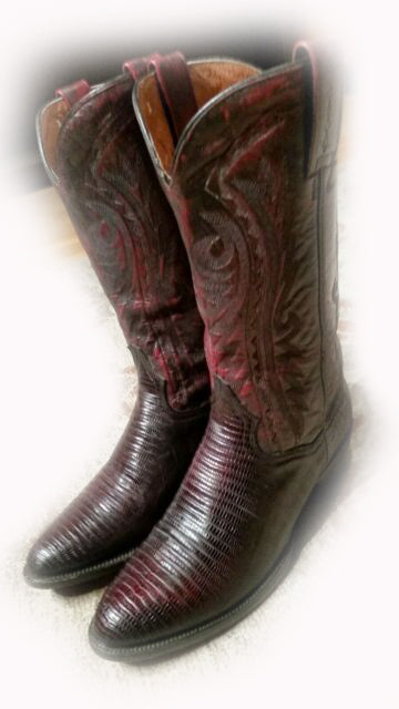 Raliegh Collection Western Boot with Black Cherry Teju Lizard