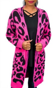 Pink and Black Leopard Cardigan Sweater