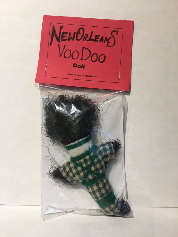 Green and White Checkered Pattern Voodoo Doll