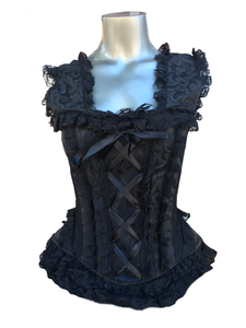 Black Scroll/Black Lace Overbust Corset