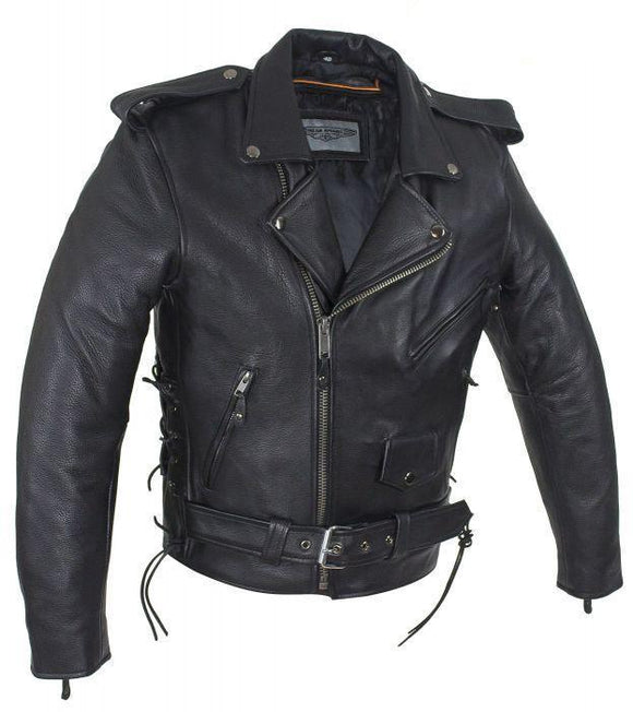 Classic Leather Motorcycle Jacket with Side Lacing