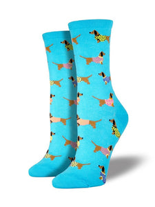 Wiener Dogs In Sweaters (Blue) Women's Funky Socks
