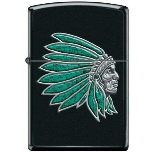 Chief with Turquoise Feathers Black Matte Lighter